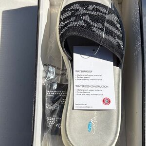 Black Slide Sandals with Glitter Accents